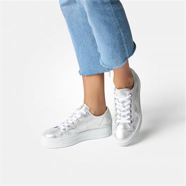 Paul Green Platform Laced Eyelet Trainer - Silver Shimmer